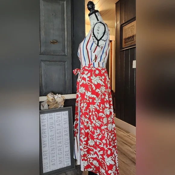 Gabby Isabella Colorful Floral Striped Wrap Dress - Picture 3 of 8